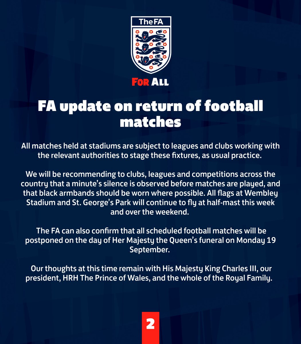 After football came together last weekend to honour and remember Her Majesty The Queen, we have provided an update on the return of football matches.