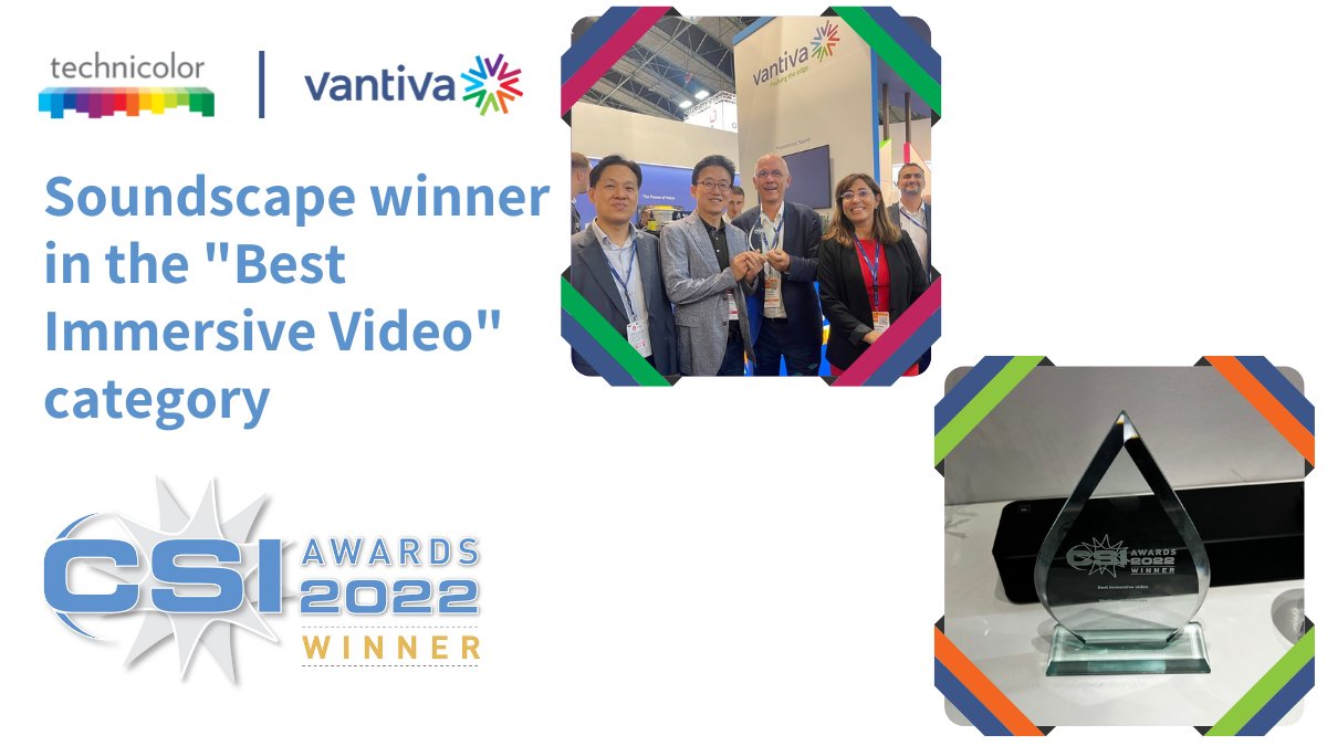 CHTechnicolor's tweet photo. Very proud to take a @CSI_Magazine award back home for our VANTIVA #Soundscape set-top-box. Our latest innovation, onboarding #AndroidTV12 #WiFi6 & #DOLBY #ATMOS processor to deliver phenomenal sound surround sound audio experience.
Read more 👉 https://t.co/rdsLDGGB2q
#IBC2022 https://t.co/sHqmLQY0xV