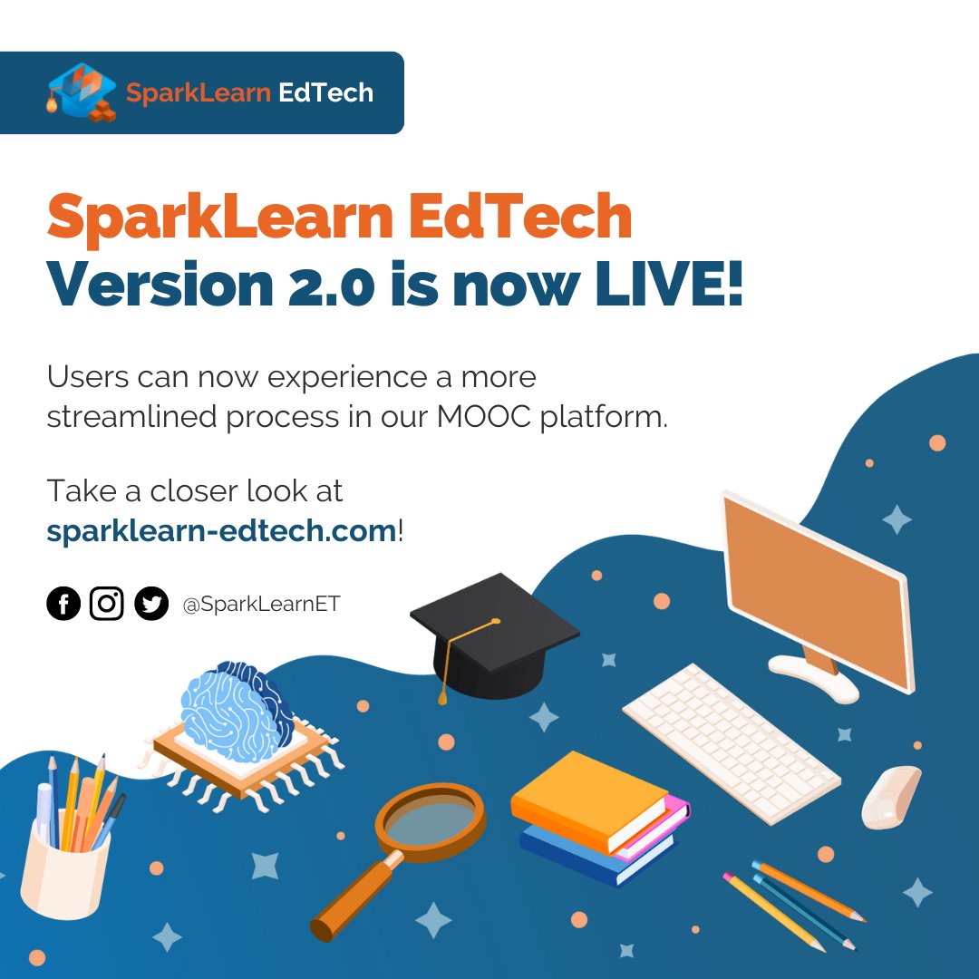 SparkLearnET's tweet photo. Faster, clearer, better! โก๏ธโจ
With the launch of our #BDB2022, we have also upgraded our #MOOC platform to serve you a great #edtech experience.
Look into our FREE courses at https://t.co/CRm399xS5P!
#SparkLearnEdTech https://t.co/fokoPZP2f6