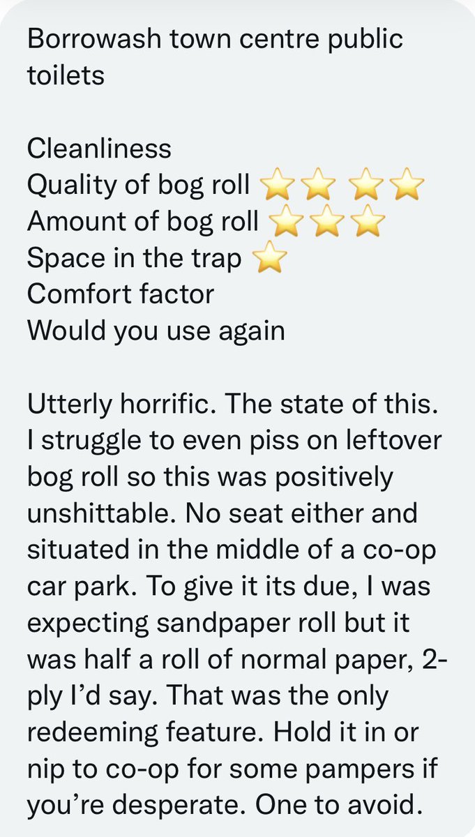 PublicLoo's tweet photo. Thanks to @maxbranningcars who braved Borrowash Town Centre toilets earlier. Thanks for doing the hard yards, comrade. A big fat avoid this one https://t.co/EaX1Jx1pzn