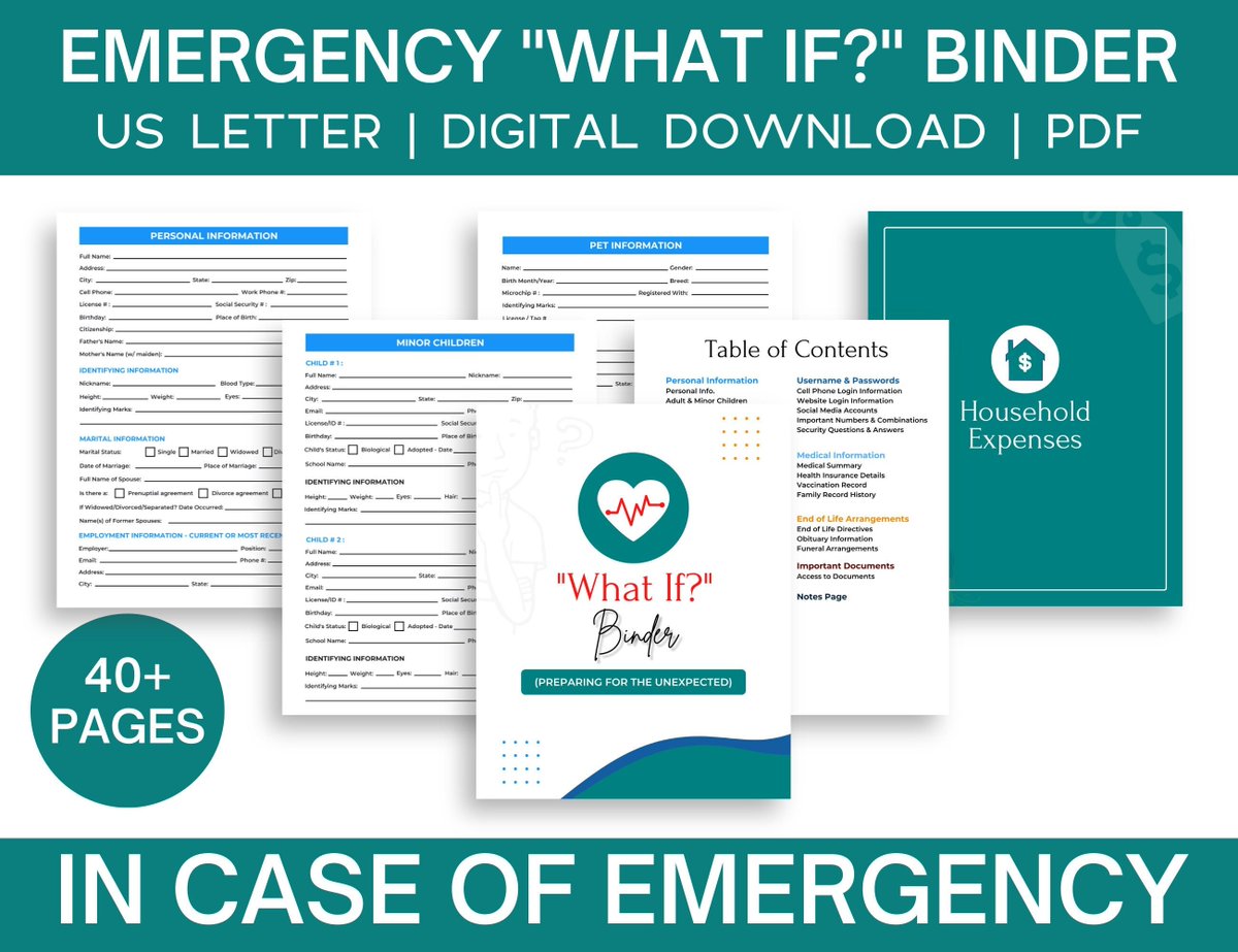JoannLovealways's tweet photo. Excited to share the latest addition to my #etsy shop: Emergency Binder 54 pages, fill out this "What If" Binder for your loved ones, What if Binder, Estate Planner, Digital Download, https://t.co/wKsRkR75F1 #blue #black #incaseofemergency #emergencyplanner #emergencyb https://t.co/GWh1vrJkj9