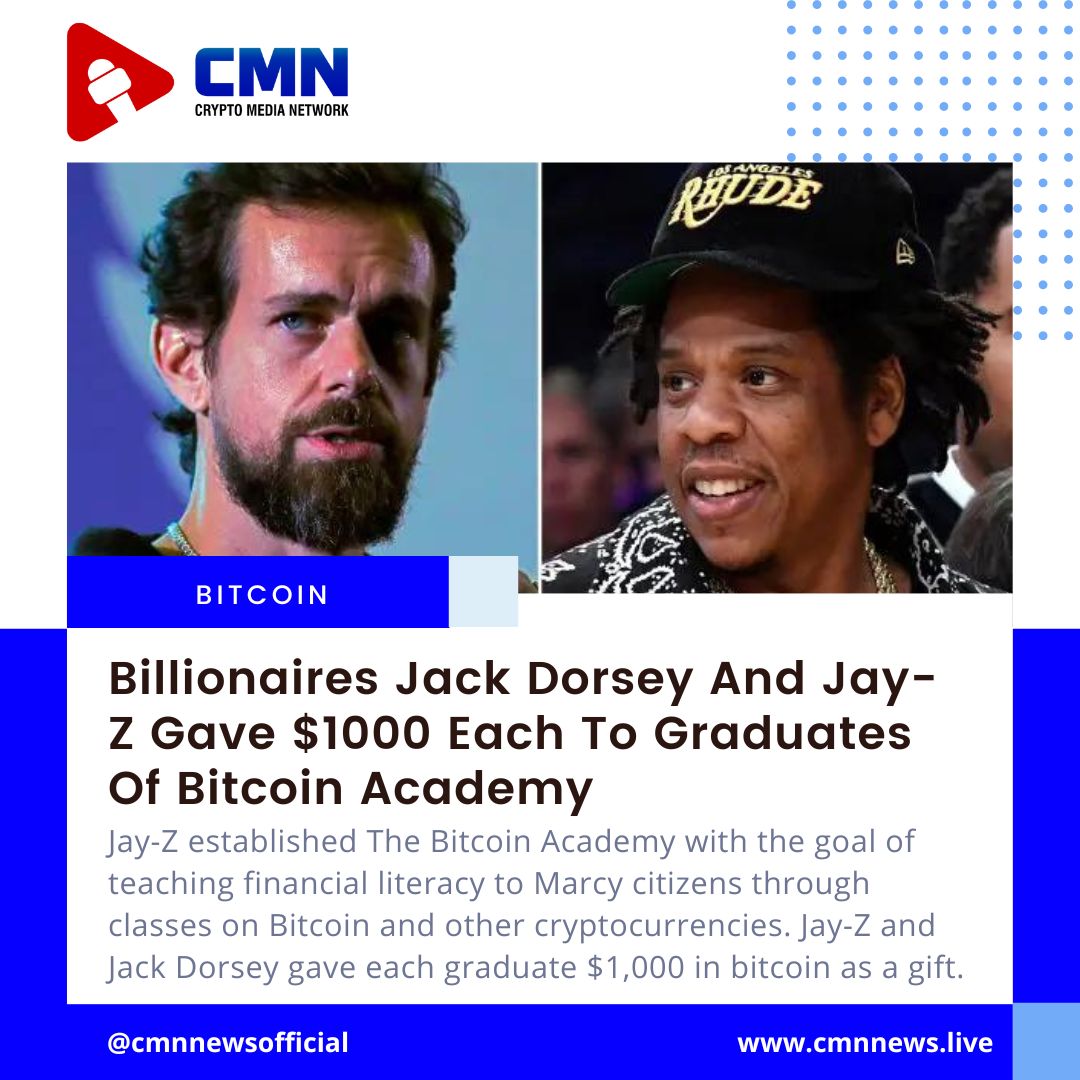 cmnnewsofficial's tweet photo. Jay-Z and Jack Dorsey gave each graduate $1,000 in bitcoin as a gift, with the option to store, spend, or send it anyway they see fit to continue investing in themselves.
#jayz #jackdorsey #bitcoinacademy #bitcoin #academy #cryptocurrency #cryptocurrencies #btc #cmnnews https://t.co/mMkS8JwmpC