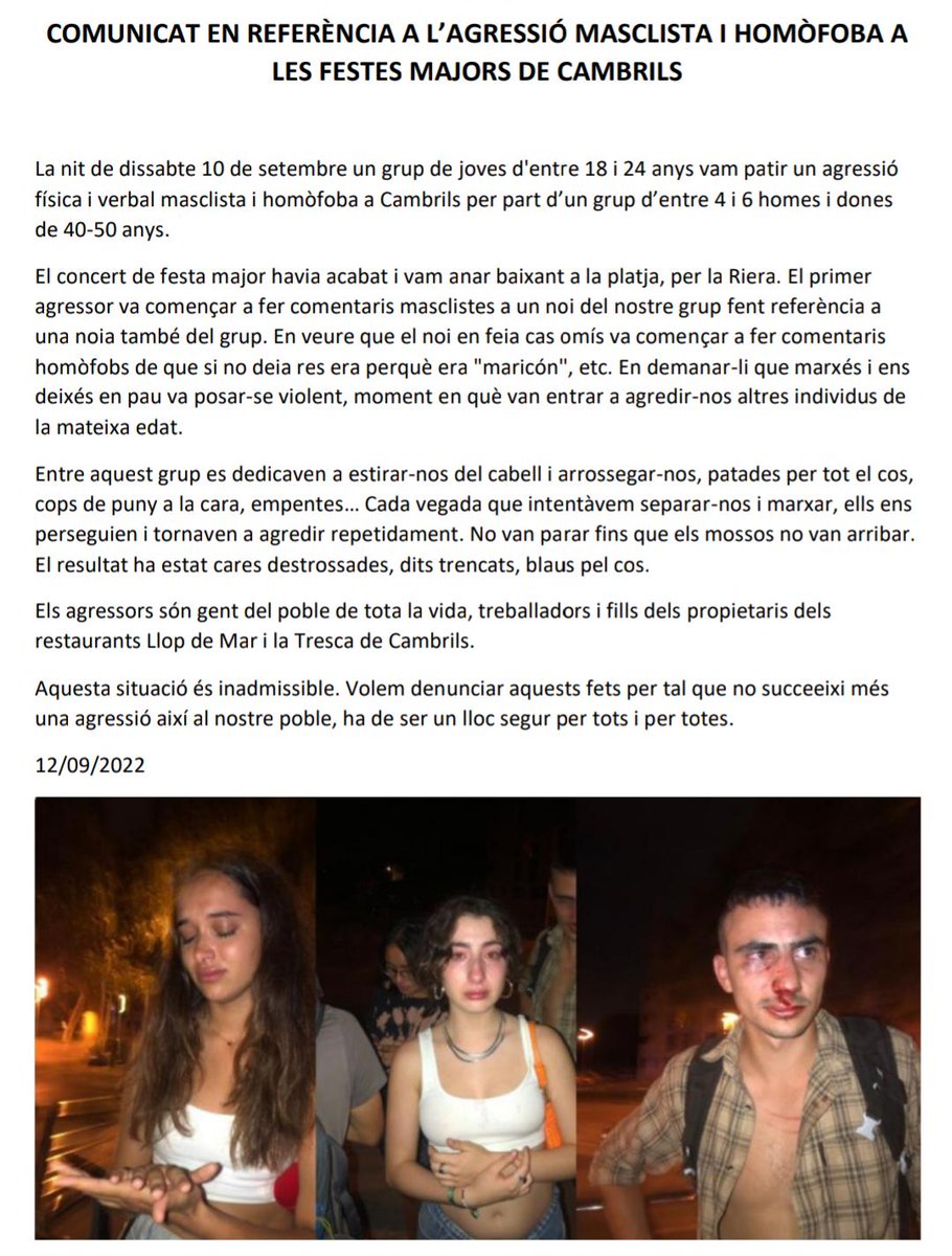 JofreSalsench's tweet photo. Afegeixo al fil el comunicat que hem fet sobre l'agressió. https://t.co/a4rsJb8uSc