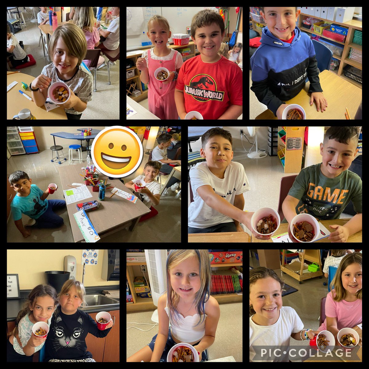 EIMGrade3's tweet photo. From the First Day of School. We read through and made this recipe together. Cheerios, Shreddies, pretzels, marshmallows, Smarties, chocolate chips, raisins and fish crackers represented all of the ingredients. #SuccessInGrade3 #Yum @EIMJaguars https://t.co/e2Dae7Jcpu