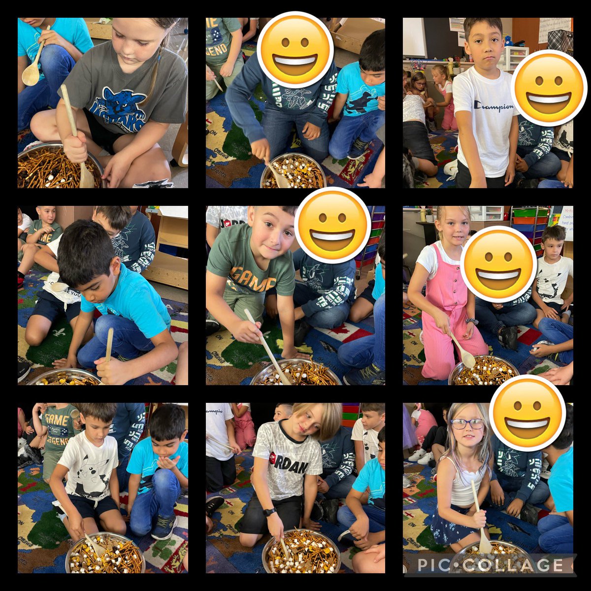 From the First Day of School. We read through and made this recipe together. Cheerios, Shreddies, pretzels, marshmallows, Smarties, chocolate chips, raisins and fish crackers represented all of the ingredients. #SuccessInGrade3 #Yum <a href="/EIMJaguars/">E.I. McCulley</a>