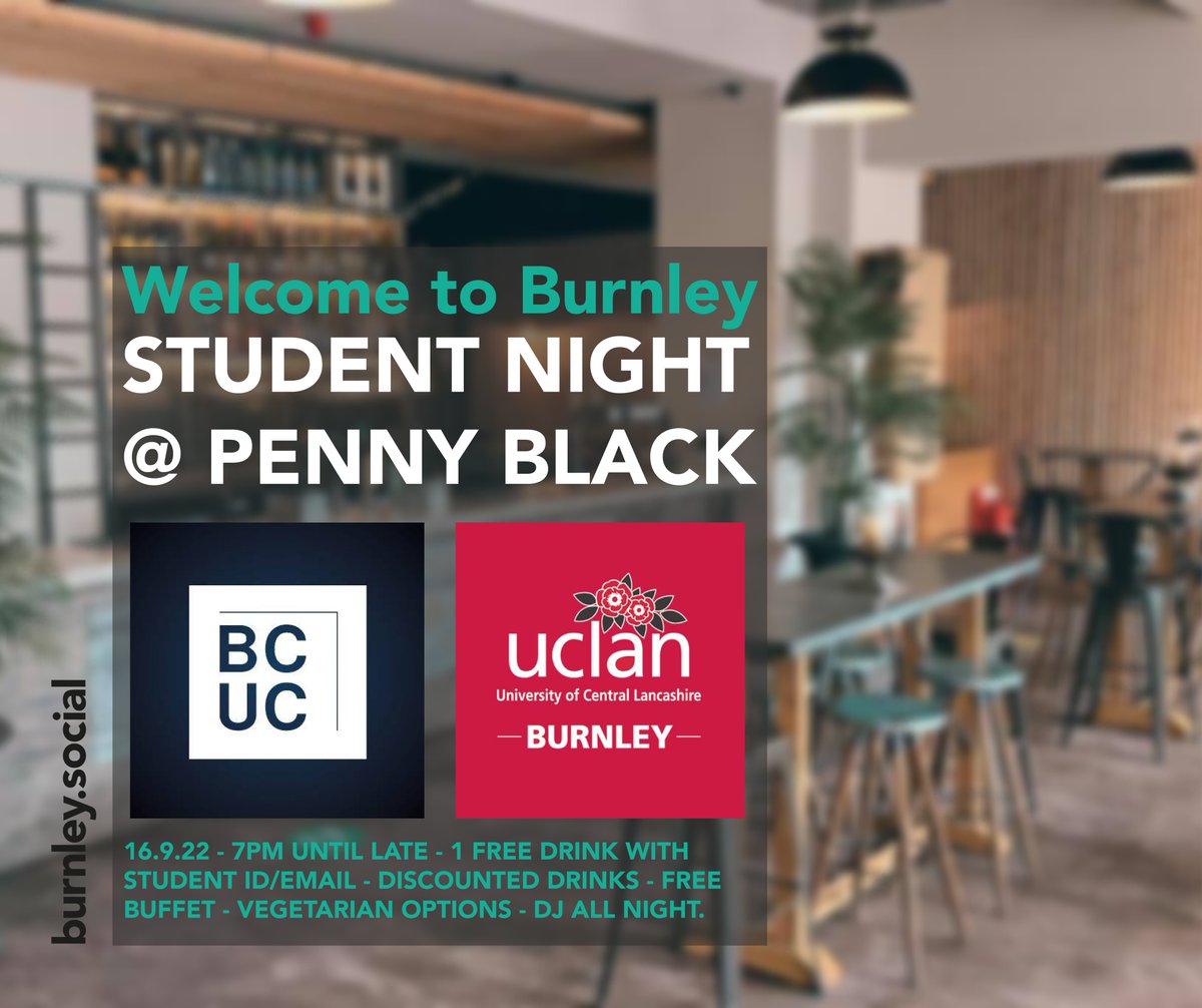 burnleysocial's tweet photo. This Friday from 7pm, @burnleysocial joins forces with the towns growing unis - @UCLanBurnley and @burnleyuni - for a night of celebration at Penny Black Bar  on 27 Hargreaves Street. 🕺 🎓 #StudyInBurnley @BurnleyCollege @uclan

More info here. 👇 

🔗 https://t.co/6W5mg9YzoK 🔗 https://t.co/iosZDpEFwa