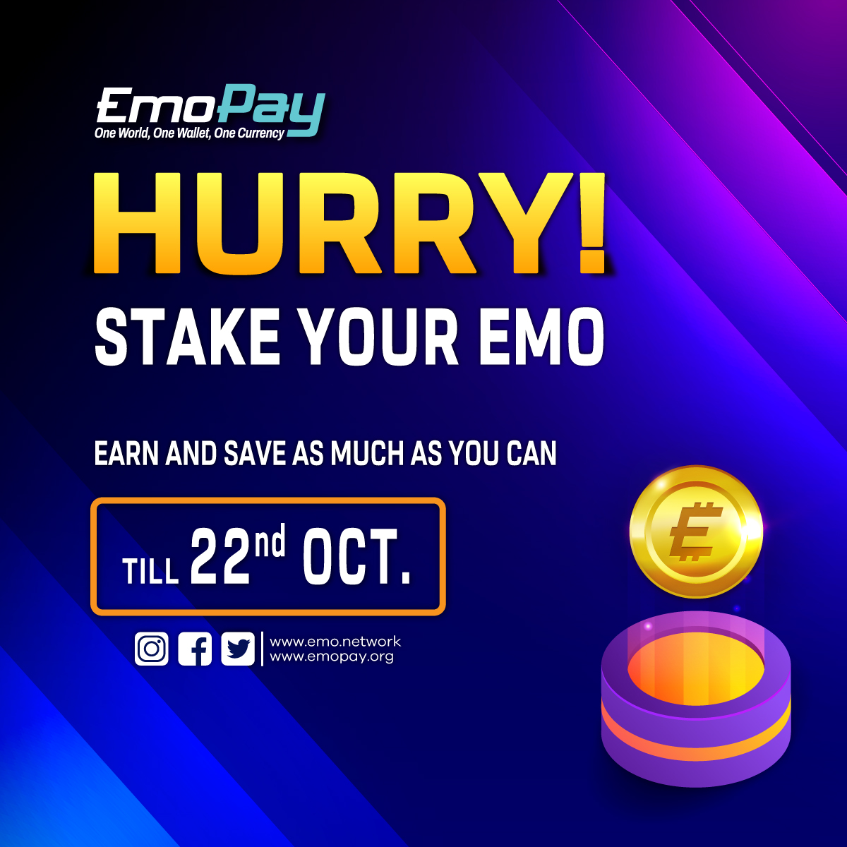 imemopay's tweet photo. Hurry up! 📢
Stake your Emo now.

Link: https://t.co/82djSGnCrr

Earn and save as much as you can.
Till October 22nd.

#cryptotrading #crypto #cryptocurrency #cryptoworld #stakecoins #bitcoin #cryptonews #trading #trader #stake #staking #till #closing #mondaythoughts #Newsnight https://t.co/03FE0PE6kQ