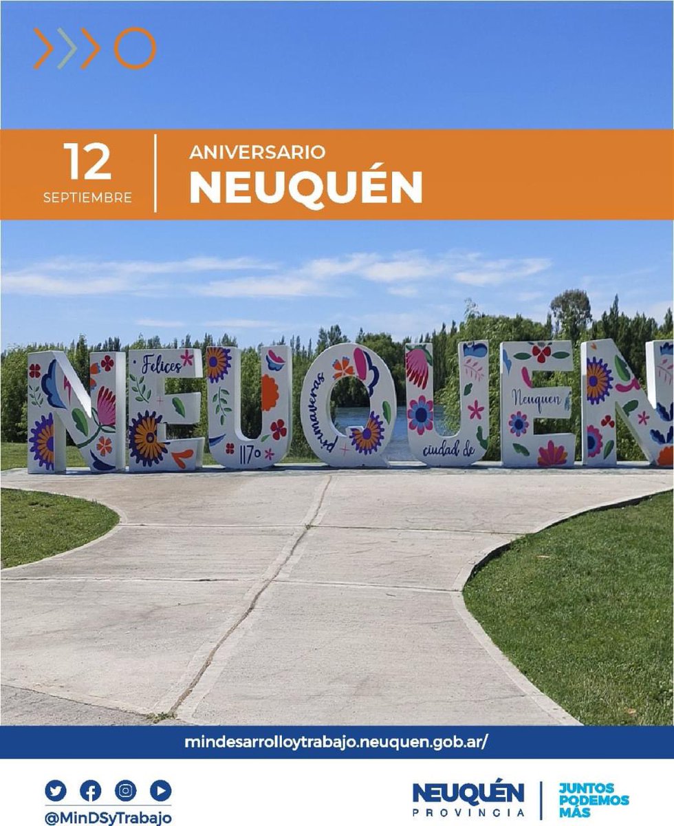 ·12Sept· En el 118º Aniversario de la ciudad de Neuquén, quiero saludar a cada ciudadano y ciudadana de esta pujante localidad, que con mucho trabajo y convicción construyen una sociedad más equitativa, inclusiva y de sostenido crecimiento. 
#NeuquénCapital   #JuntosPodemosMás