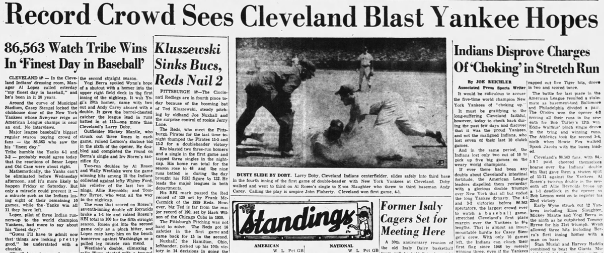 MrCleveland_216's tweet photo. September 12, 1954: Finest Day⚾️
CLE fans set MLB record for largest crowd ever to watch MLB gm (86,563). Mgr. Al Lopex calls it "Finest Day in Baseball" as #ForTheLand sweep DH vs. Damn #RepBX in effect ending their 5-yr reign as AL Champs #BestLocationInNation #BestFansInNation https://t.co/SOf8B4SB9f