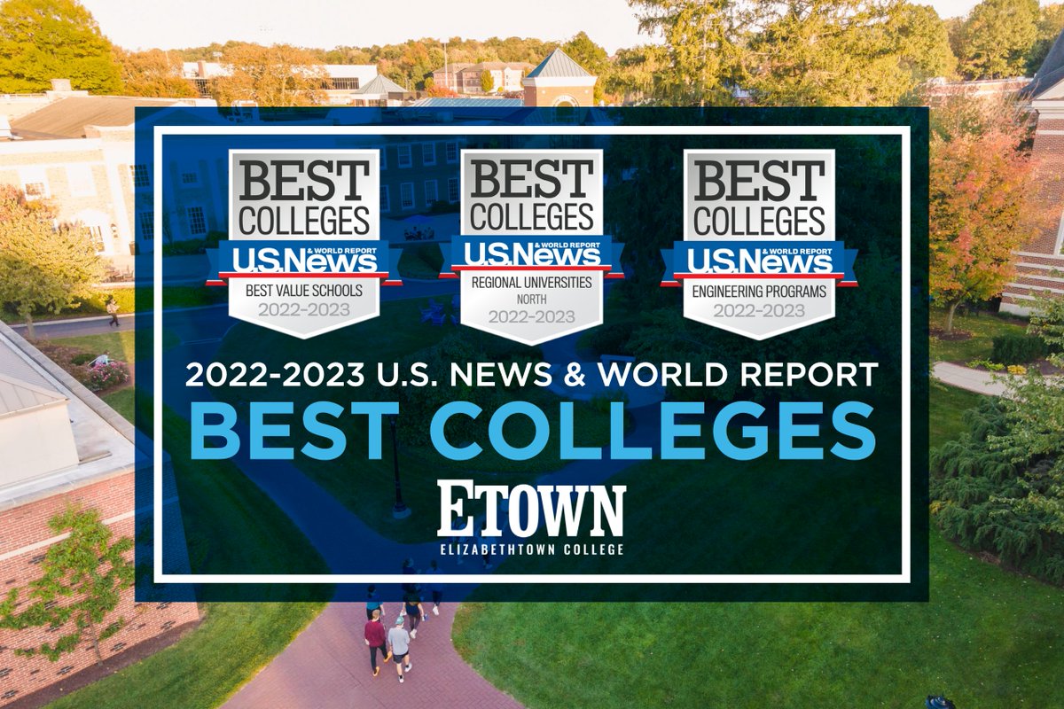 EtownCollege's tweet photo. Elizabethtown College is proud to have been ranked in several notable categories in the 2022-23 @usnews including being named 22nd (third in Pennsylvania) out of 175 institutions in the Regional Universities (North) list!

Read more: https://t.co/YNWiiJrKyj. https://t.co/UHWmmaQSBy