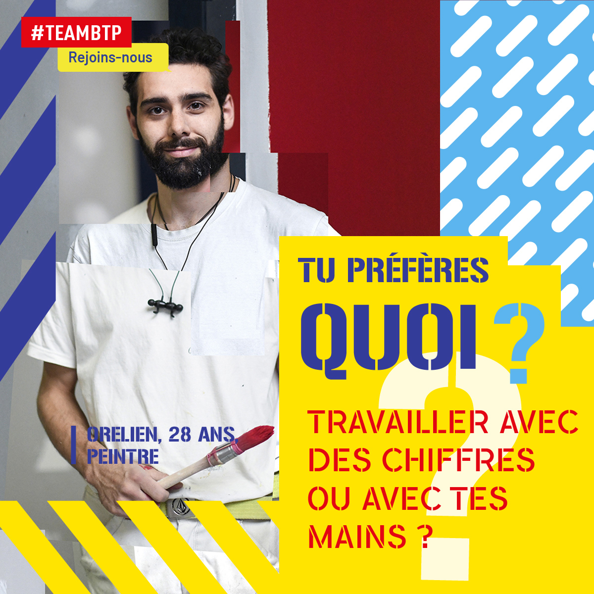 BTPRhone's tweet photo. Et toi, tu préfères quoi ❓
#travailler avec des chiffres ou travailler avec tes mains ?
Comme Orelien, fait un travail concret en rejoignant la #TeamBTP !
#peintre #BTP #emploi #avenir https://t.co/WqhIY0X3KN