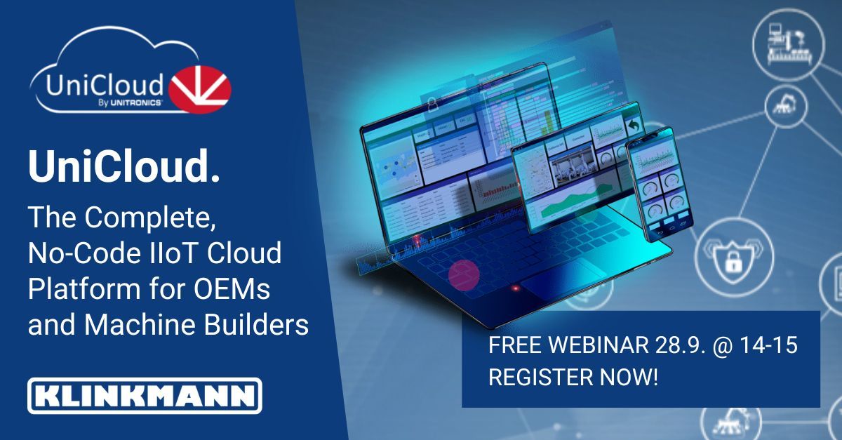 KlinkmannOy's tweet photo. Our first webinar of the autumn dives deeper than before into Unitonics UniCloud solutions and offers excellent tips for implementing and utilizing the cloud solution through examples. Sign up for the webinar: https://t.co/NjmcvuX8Ky
#unitronics #unicloud #klinkmann https://t.co/kPFcGcLS9Y