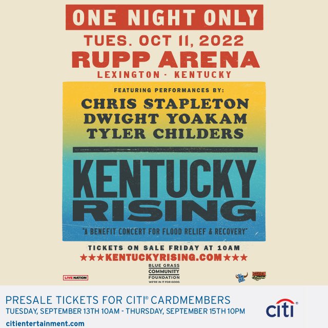 KySportsRadio's tweet photo. BREAKING: HUGE concert coming to Rupp on Oct 11 for Eastern Kentucky Flood Relief

Tyler Childers
Chris Stapleton
Dwight Yoakam

I can’t wait…I am not sure you could create a concert I would like more https://t.co/RZNWAkF746