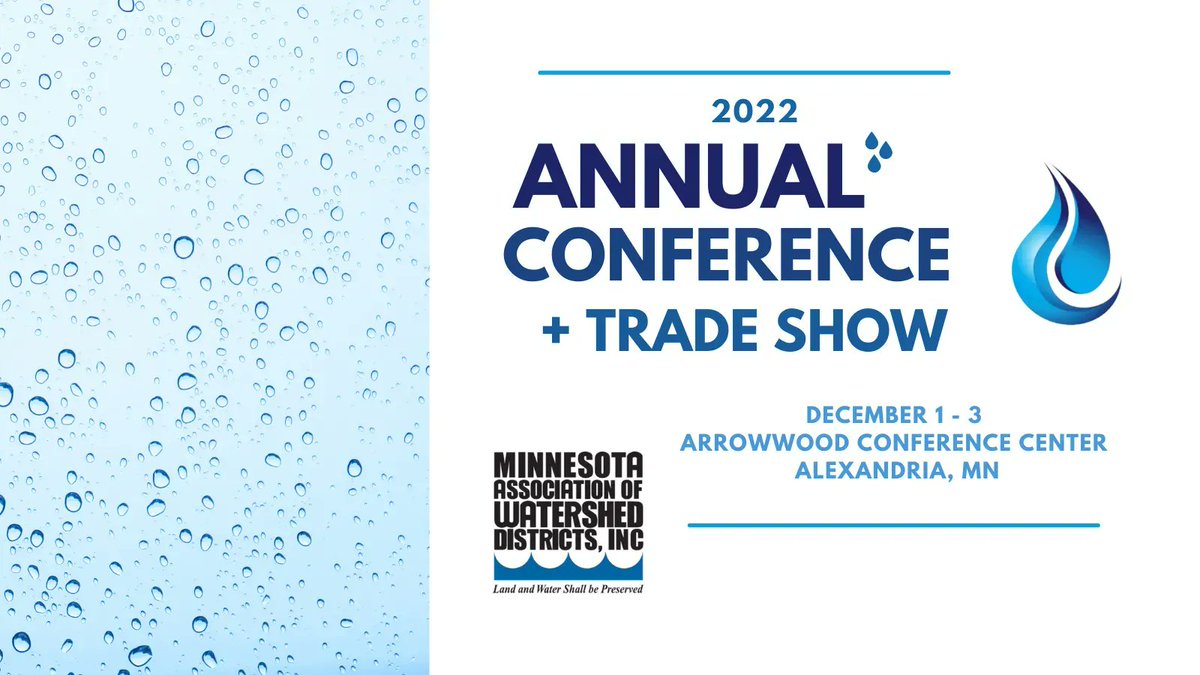mnwd46's tweet photo. Sponsor and Exhibitor registration for the 2022 MAWD Conference and Trade Show is now open. This is a great opportunity for water experts from all different areas to share their knowledge and findings. Register before October 19 https://t.co/fBUgD2GBUR #mnwatershed #mawd22 https://t.co/prIzfrofYY