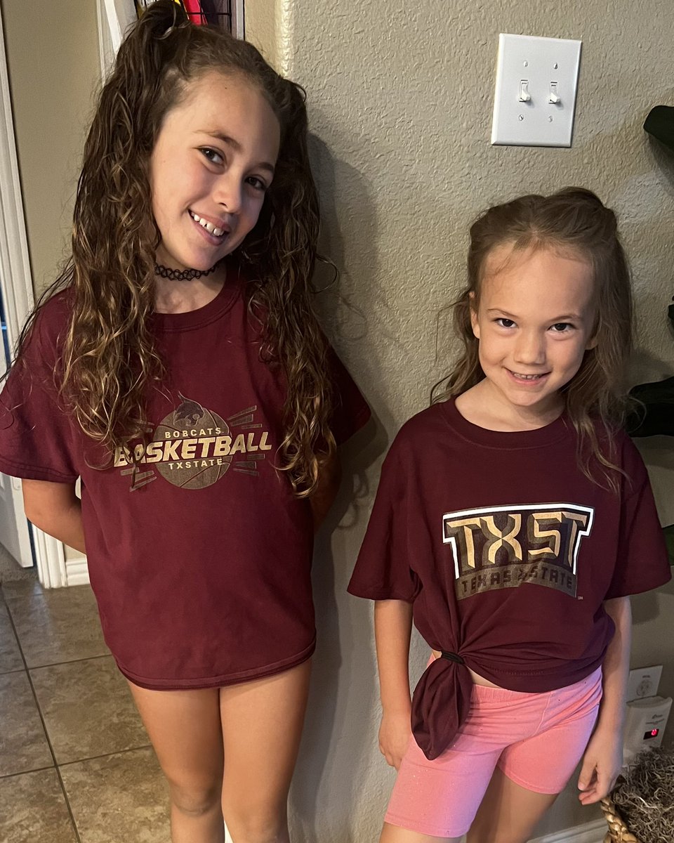 We have bball covered. May need to add some football or baseball gear to the collection. “College week” at their school. Making Dad proud. <a href="/TxstBaseballEQ/">TXST Baseball Equipment</a> <a href="/TxStateBobcats/">Texas State Bobcats</a> <a href="/TXST_FootballEQ/">TXST Equipment</a>