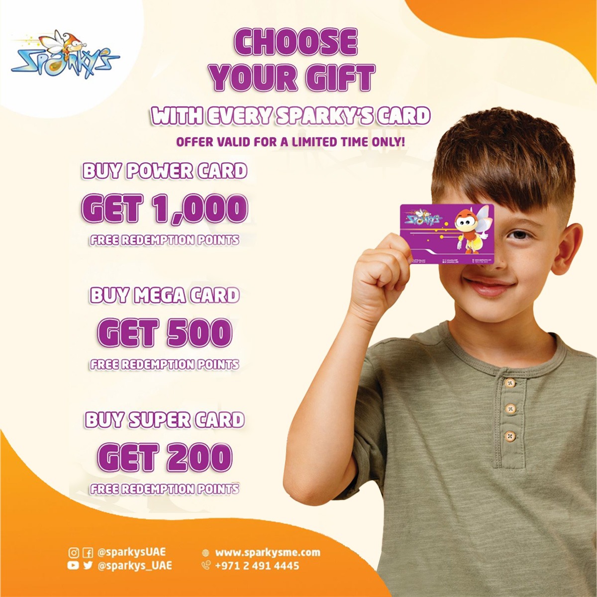 lulumallfuj's tweet photo. Starting the week with the right energy.

Redeem your points and choose your gift when buying Sparky’s Card🎁

Offer valid for a limited time only!

#LuluMallFujairah #Sparkys #UAE #Games #Fun #HappyMpments #LettheFunBegin #Kids #rides https://t.co/x0kZFNzjLx