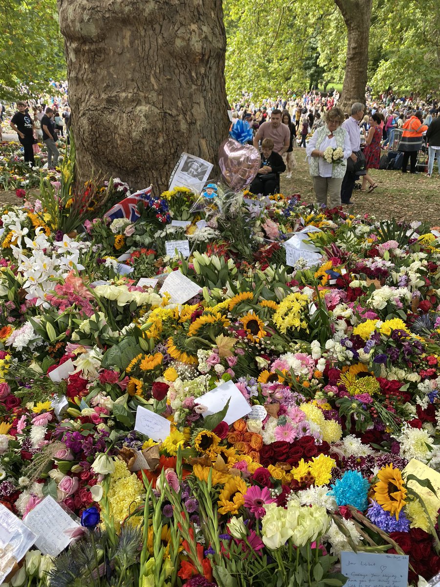 LydiaBilton's tweet photo. Genuinely the most incredible thing I’ve ever seen in my life. Tributes to Her Majesty the Queen at Green Park https://t.co/1LDqTF1BFf
