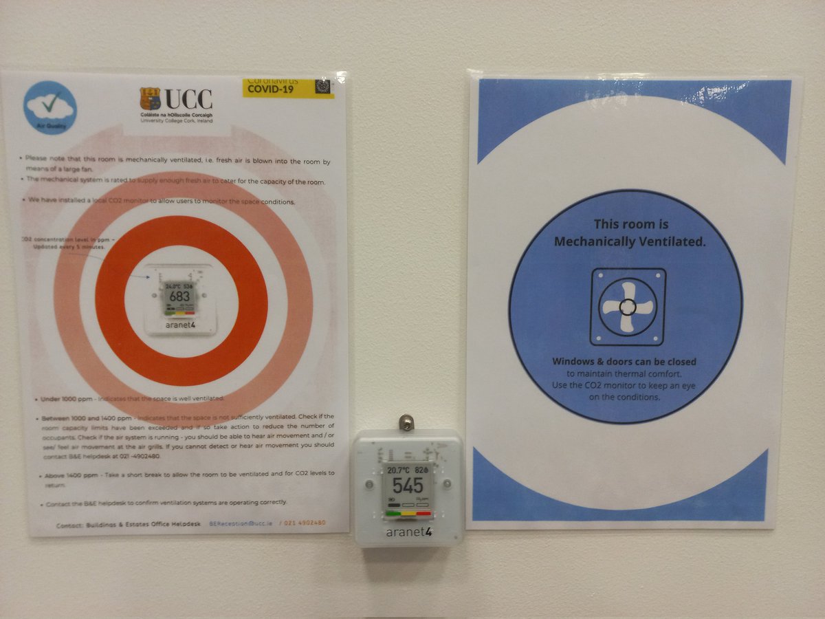 John Wenger (@johnwenger9) on Twitter photo Just delivered my first lecture of the new academic year. Very happy with CO2 levels in the range 540-600 ppm.
And, well done to the Buildings & Estates team <a href="/UCC/">UCC Ireland</a> who have installed more CO2 monitors and also posted details about the ventilation in lecture rooms across campus. Just delivered my first lecture of the new academic year. Very happy with CO2 levels in the range 540-600 ppm.
And, well done to the Buildings & Estates team <a href="/UCC/">UCC Ireland</a> who have installed more CO2 monitors and also posted details about the ventilation in lecture rooms across campus.