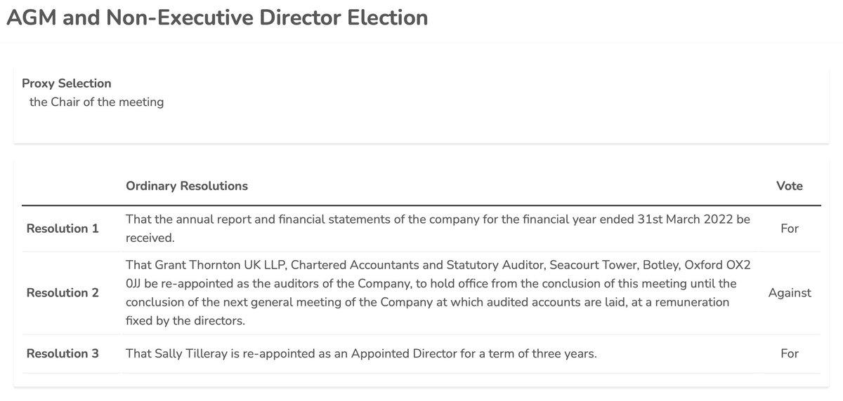 In the interests of transparency here’s how we will vote in the Nominet AGM for NEDs and resolutions.

Grant Thornton has been the company auditor since 2006 and we feel its time for an different auditor, hence voting against resolution 2.