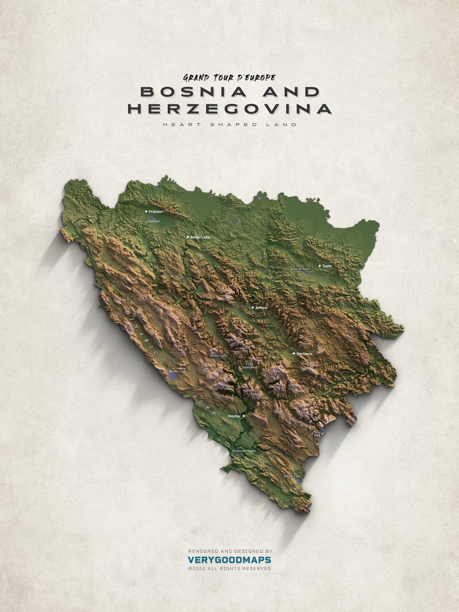 TheMapAddict's tweet photo. Top story: @verygoodmaps: 'European countries, part sixteen: Bosnia and Herzegovina. Good looking place and bumpier than what I remembered. #mapping #cartography #mapdesign #QGIS #Bosnia ' https://t.co/MVKI10Z964, see more https://t.co/qsSTWd54pk