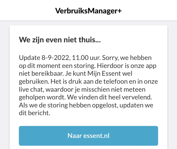 karin_dijk's tweet photo. #Essent hoe lang hebben jullie nodig om de app weer in de lucht te krijgen? Manmanman…. https://t.co/OzyvBYmibX