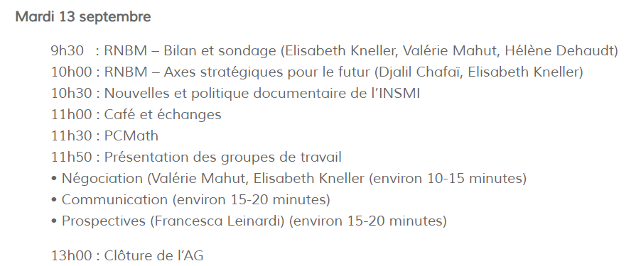 _RNBM's tweet photo. #AGRNBM2022 Le programme de ces 2 journées d'assemblée générale ➡️ https://t.co/XvGa3MdTOF
💻
#ConservationElectroniquePerenne #Geodesic #Mathdoc #ScienceOuverte #DocumentationMathématique https://t.co/bc3MJVwli9