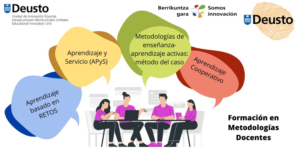 deustoInnova's tweet photo. Arrancamos septiembre con #formación interna para docentes sobre #metodologiasactivas en @deusto como: #Aprendizajebasadoenretos, #AprendizajeyServicio, #MétododelCaso y #AprendizajeCooperativo 
(del 14 al 29 de septiembre)
✔️Revisa la Intranet si estás interesado/a
#DeustoInnova https://t.co/mOZTvkrHKZ