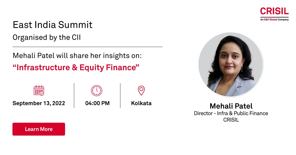 CrisilLimited's tweet photo. How can India create a sustainable #infrastructure roadmap for East and North East India? 

Find out at the upcoming East India Summit and listen to Mehali Patel elaborate on Infrastructure Finance: https://t.co/QpiDkpZjvD https://t.co/xEdgYDHtFC