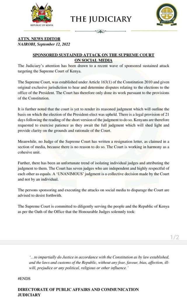 makaumutua's tweet photo. NONSENSE.  The Supreme Court can’t render a MERITLESS and POLITICAL ruling and then seek to gag its CRITICS.  Didn’t the SEVEN stooges forget to read the CONSTITUTION?  Shame on them! https://t.co/kECHkvhcCk