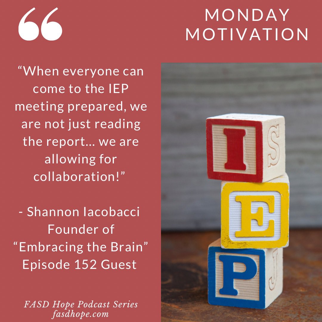 fasdhope's tweet photo. More #MondayMotivation from @ShannonIacobac2 of #EmbracingTheBrain . Ep. 152 of @fasdhope is “FASD, 504’s & IEP’s - A Lesson w/ Shannon Iacobacci” & it airs later Tuesday.
#fasdhopepodcast #IEP #IEPCoach #FASD #FASDAwarenessMonth2022 #FASDAwarenessMonth
https://t.co/Uf7q893TF6 https://t.co/P3LLOBcHwj