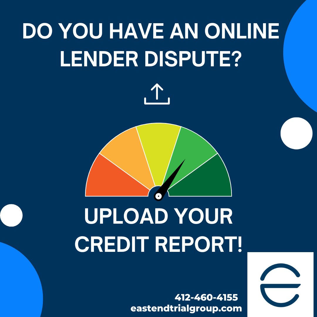 EastEndTrial's tweet photo. A dispute can occur when an error appears on your credit. If you think you may have an online lender dispute click here so we can help!-https://t.co/pNE6HeN60J  

#EastEndTrialGroup #EETG #Pittsburgh #PA #LenderDispute #CreditReport #FICO #UploadCreditReport #UploadYourDocuments https://t.co/hXEkFX469Y