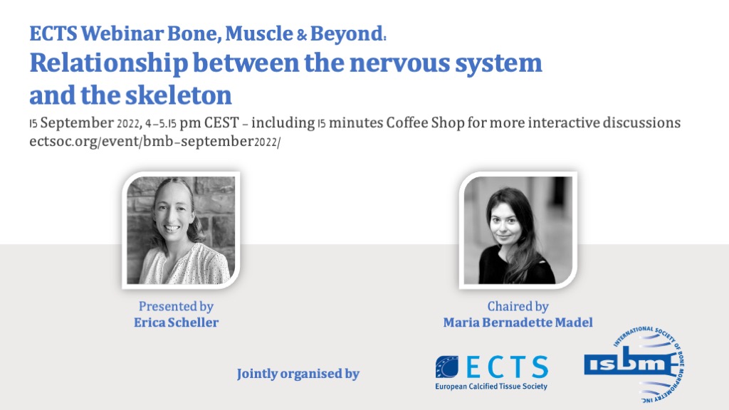 ECTS_soc's tweet photo. It's time for a new #ECTSWebinar 🙌
Dr Erica Scheller will discuss relationship between the nervous system and the skeleton. 15 September 4-5pm CEST. Register 👉https://t.co/C7druvAx5L
@schellerlab @MB__Madel @ECTS_science @AcademyEcts https://t.co/zWEMxs4HYI