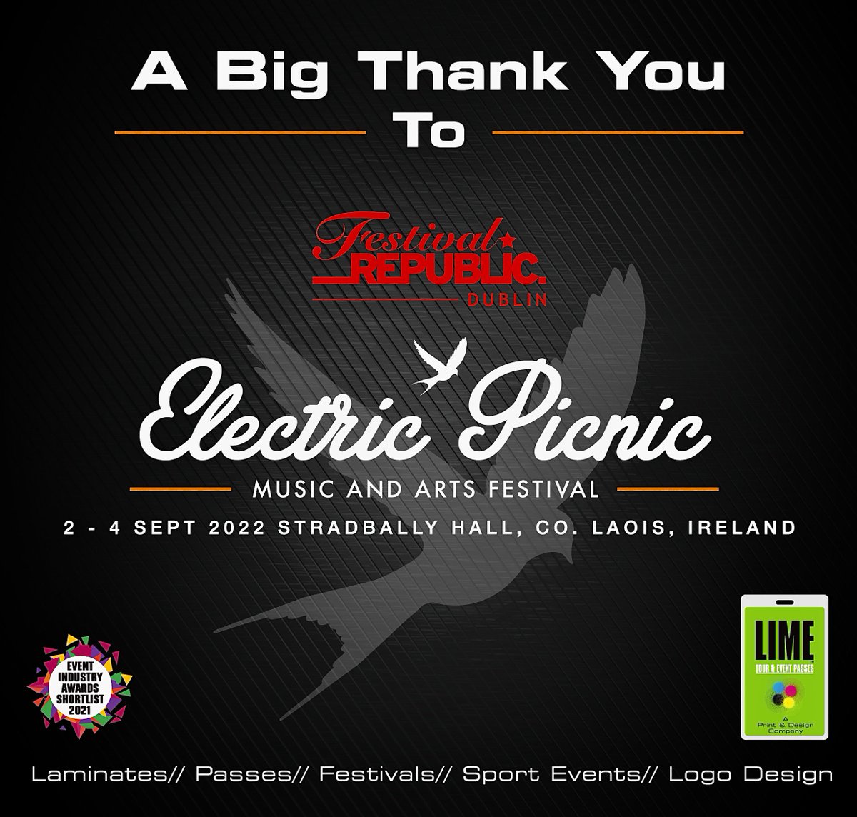 Big thanks to #electricpicnic 2022 &amp; Festival Republic Dublin for having <a href="/LimePasses/">Lime Tour & Event Passes</a> _passes do all their vehicle passes for <a href="/EPfestival/">Electric Picnic</a> it was a pleasure &amp; an amazing festival #festival #pass #vechiclepass #backstage #ep2022 #irish #ireland