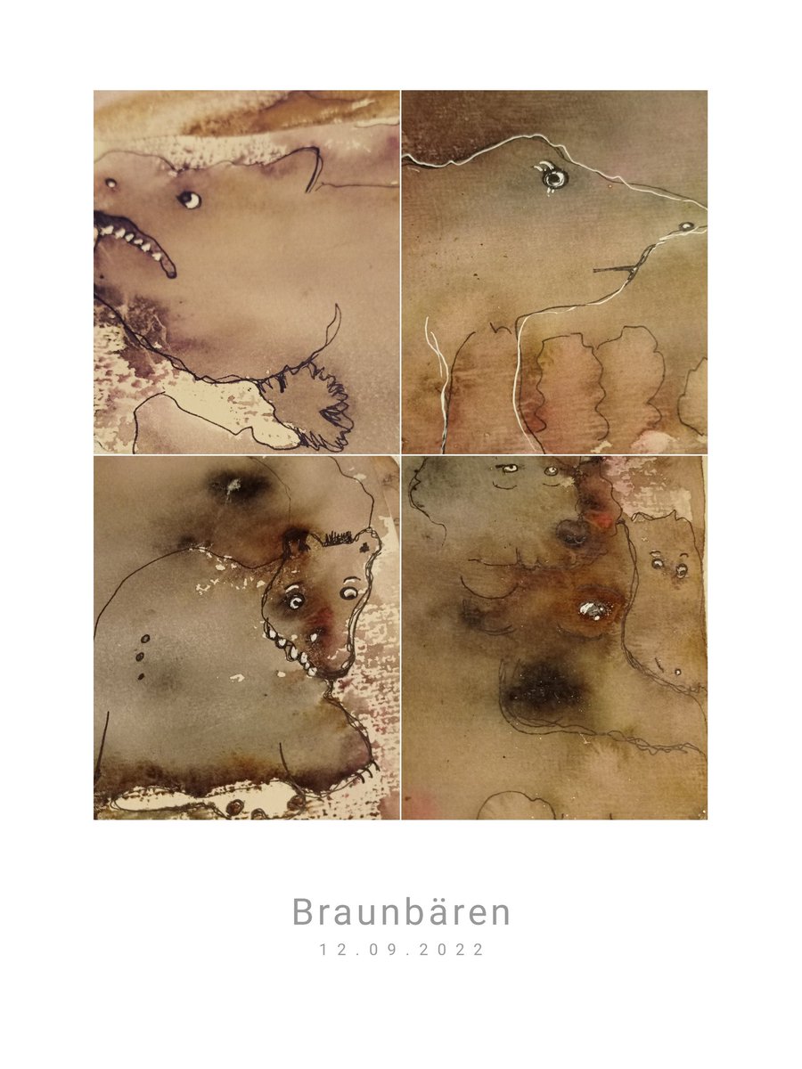 berner_ulrike's tweet photo. #Craptember Tiere aus Formen..ich habe mit viel Wasser braune Flächen aquarelliert und nachher geguckt, was sich draus ergibt. https://t.co/rv7zzMOpRe