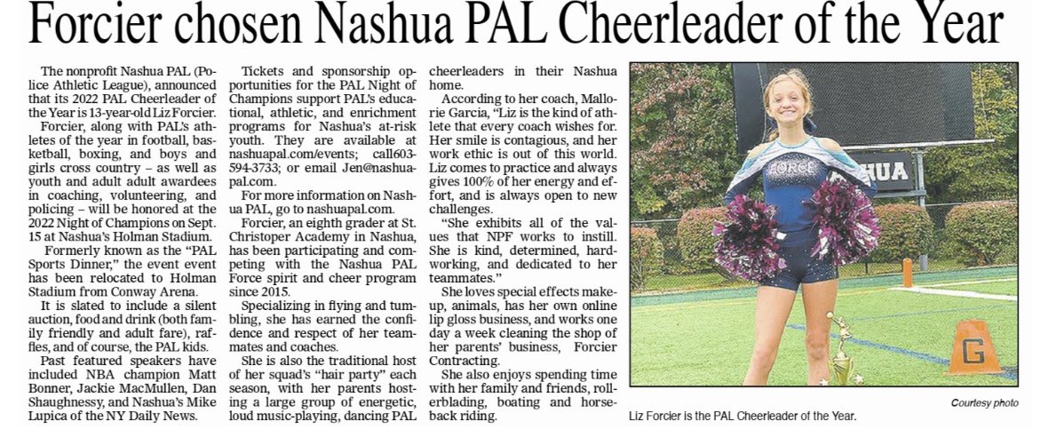 PAL Cheerleader of the Year. Be there Thursday night.