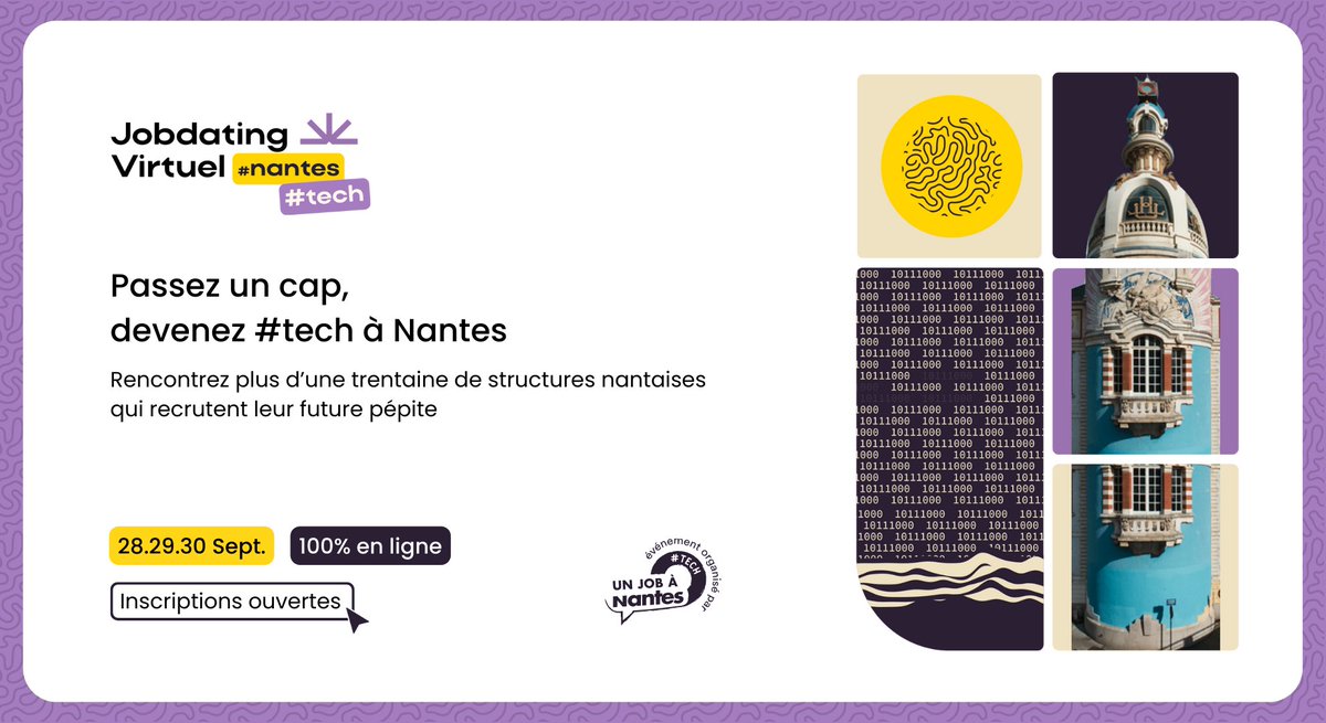 Carine_Menier's tweet photo. #Recrutement #Tech #Nantes
👋 Le job dating collectif &amp; virtuel de 
@UnJobANantes est de retour !
➡ 27 entreprises &amp; 150 #jobs #tech, mais pas que.
🎯Inscriptions : https://t.co/BDZVltIzKO

Avec @SeeKube, @welovedevs, @lesjoiesducode  et @Apecfr https://t.co/taTP7E8d3I