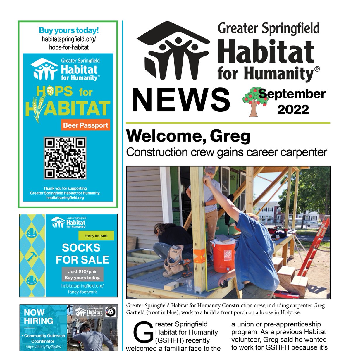 GSHFH's tweet photo. Extra! Extra! Read all about it. Greater Springfield Habitat Construction crew gains a career carpenter; and volunteer Lori Taylor is the epitome of dedication meeting effort. To read more, go to https://t.co/je9oZdi41k
#newsletter #mustreadthis #GoodNews https://t.co/a6O34BZOCC