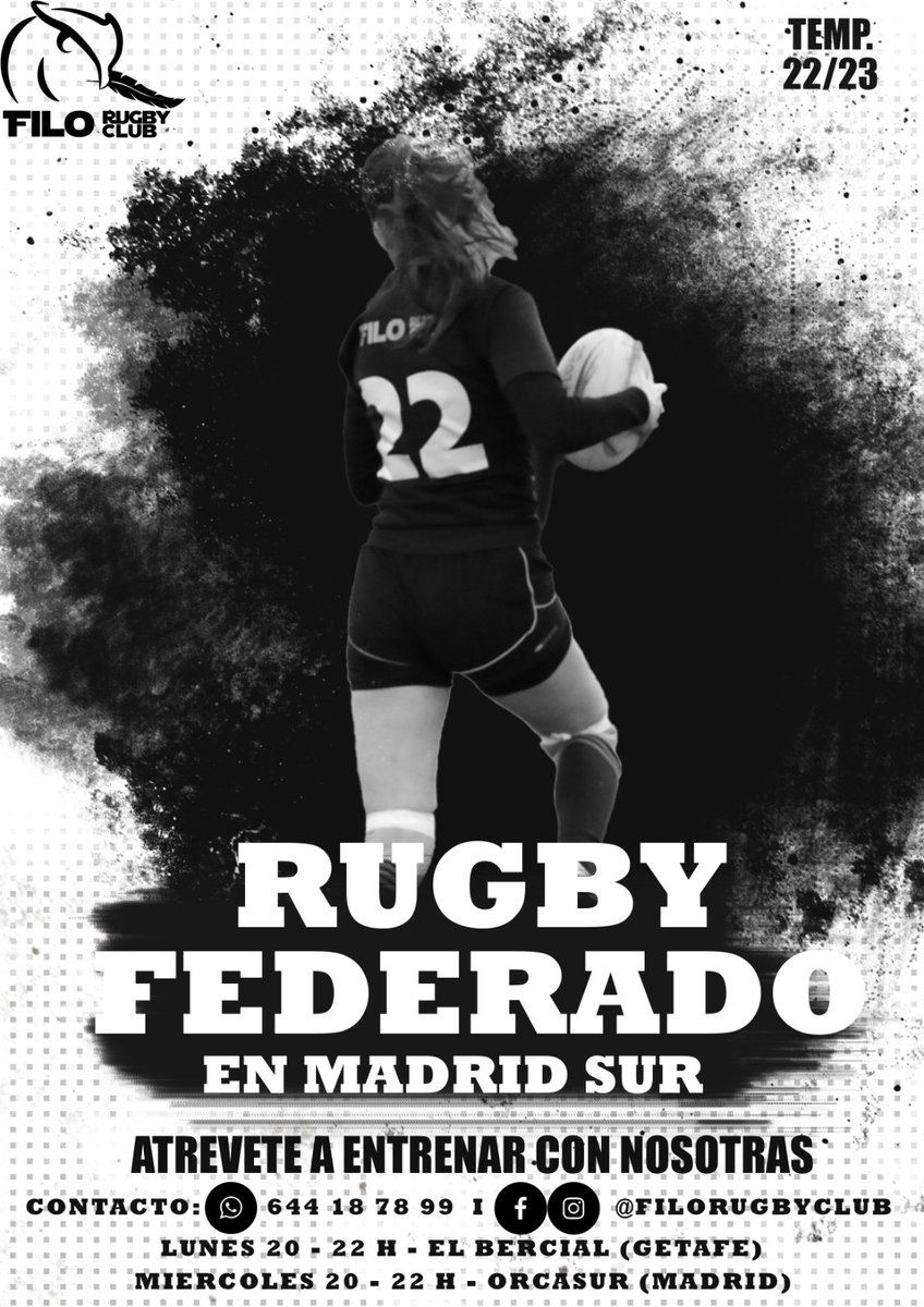 filo_rugby_2019's tweet photo. #FiloFEM // ATRÉVETE A ENTRENAR CON NOSOTRAS

Si quieres jugar un deporte en equipo, probar uno nuevo, retomar el rugby o ver de lo que eres capaz: 

- L y X de 20 a 22 h. en #ElBercial (Getafe).
- J de 20 a 22 h. en Orcasitas (Madrid).

#AúpaFilo #FiloFamilia  #ÚneteALaMelé https://t.co/9dkLdK7WqJ
