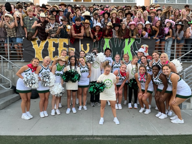 lswhs's tweet photo. Yee Hawks!  Great win over East!  💚Love our Student Fan Fare and our Inclusive Cheer debut.  #HawkPride https://t.co/98Ca167FYV