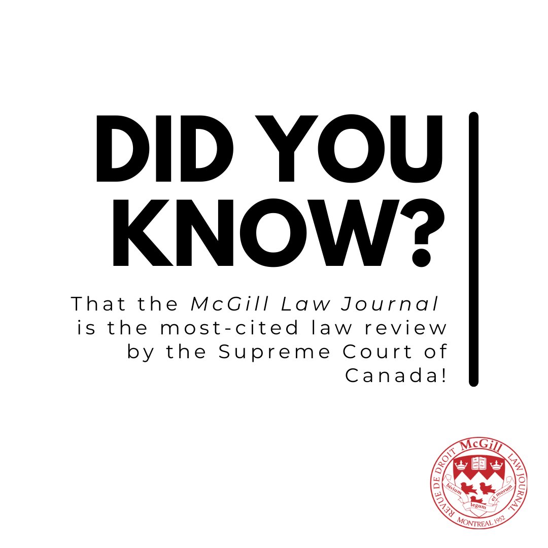 McGill_LJ's tweet photo. We are honoured and proud of all that our Journal has accomplished over the past 70 years!

See the recent article by @YCampagnolo and Camille Andrzejewski in the @altalawreview, Vol. 60, No. 1, 2022, titled The Most-Cited Law Review Articles of All time by the SCC to learn more https://t.co/dHIShYewHH