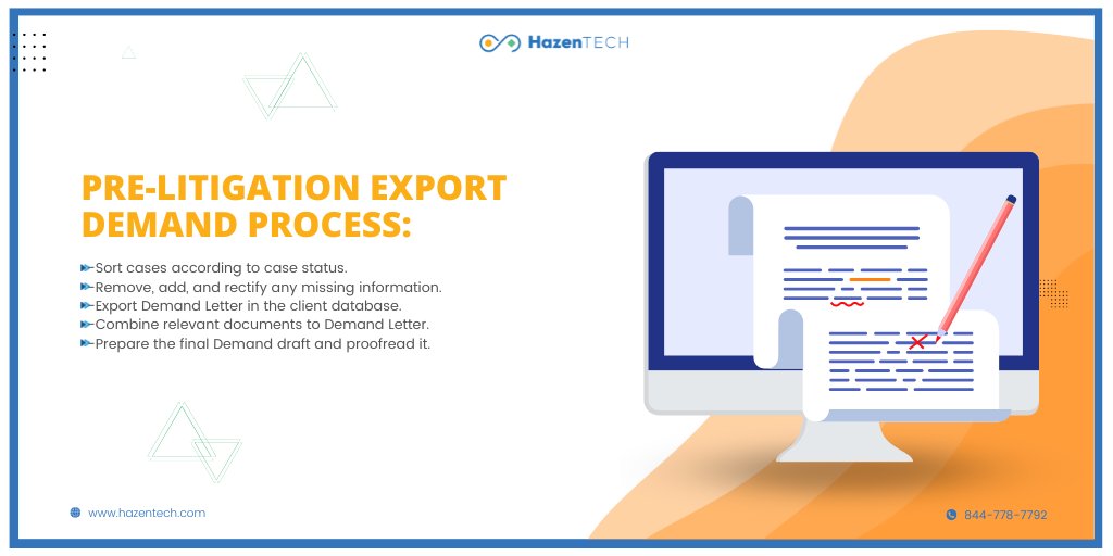 TechHazen's tweet image. At HazenTech, we assist the Law firm in preparing final drafts of Demand Letters  that are mailed to the Insurance companies. We produce 1000+ Demand Letters in a single week!

#HazenTech #LitigationSupportServices #DemandLetters #PIP #LawFirm