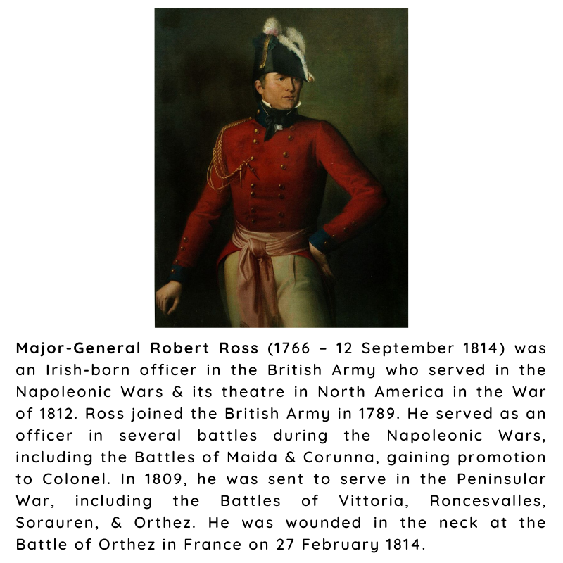 BritishHistorym's tweet photo. #otd 12 September 1814 – Robert Ross was killed in battle (b. 1766)
He was an Irish-born officer in the British Army who served in the Napoleonic Wars & its theatre in North America in the War of 1812.
#RobertRoss #Britishhistory #britisharmy #d12sep #napoleonicwars #warof1812 https://t.co/aNE35DzfTg