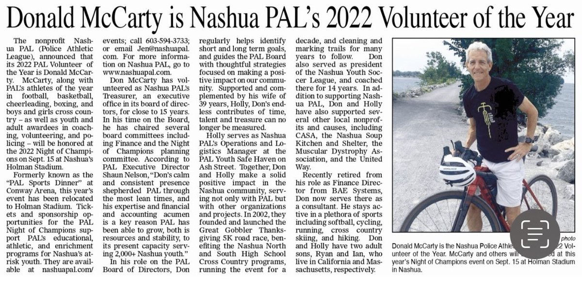 PAL Volunteer  of the Year. Be there Thursday night.