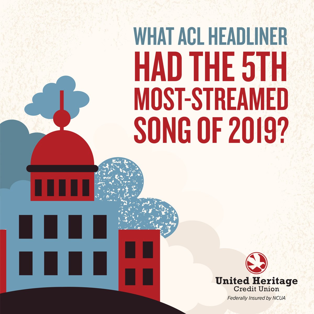 UHCU's tweet photo. Who was everyone listening to in 2019? Comment your answers below and tag a friend to see if they can answer this question! Visit https://t.co/nH5oZPXSk0 to submit your daily entry for 3-Day ACL Passes! #ACLGiveaway #ACLTickets #UHCUGiveaway #Giveaway https://t.co/jwqdQpyt90