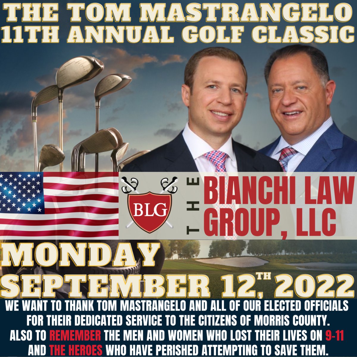 ▷ We want to thank <a href="/mastrangelo_tom/">Tom Mastrangelo</a> and all of our elected officials for their dedicated service to the citizens of Morris County.
Also to remember the men and women who lost their lives on 9-11 #neverforget🇺🇸
<a href="/RBianchiEsq/">Bob Bianchi TV Host; Head NJ Co. Prosecutor/DA frm</a> &amp; <a href="/DBrunoEsq/">David J. Bruno 📺</a> 
📲(973) 402-4095🏌️‍♀️