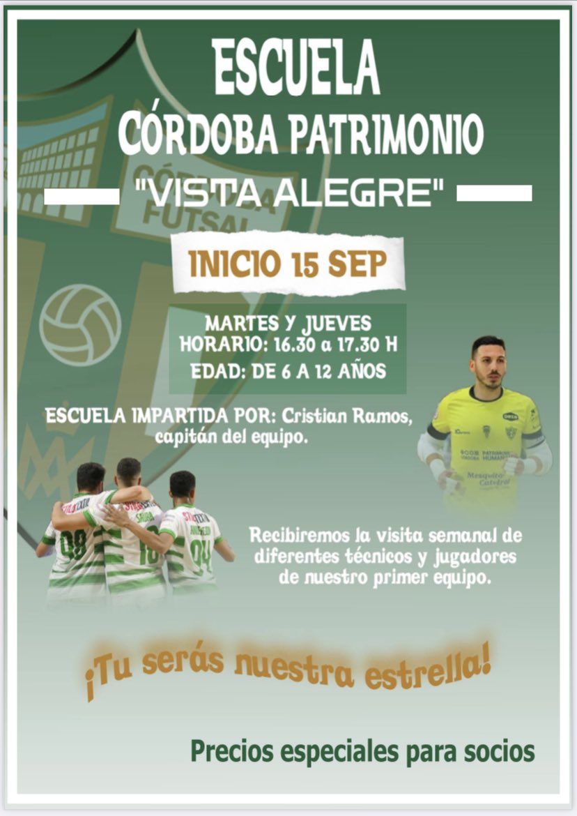 📣 [NOVEDAD] Abierta inscripción para nuestra escuela de “Vista Alegre”.
⚽️ Dirigida por <a href="/Cristian27Ramos/">Cristian Ramos</a>. 
📆 Visitas semanales de jugadores y técnicos del primer equipo.
💻 Formulario: forms.gle/Z5yk7aKTmJJpTr…