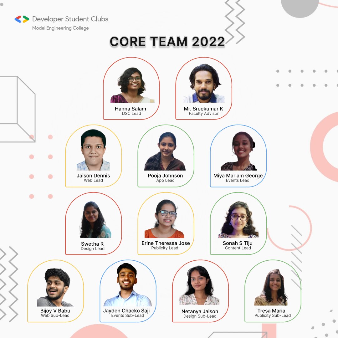 dsc_mec's tweet photo. Successful teams don’t happen by accident - they are made, not born.

 DSC MEC is here with a team of fresh creative enthusiasts to begin its new chapter. 

Presenting before you the Core team of DSC MEC for the year 2022!
#DeveloperStudentClubs @GoogleDevsIn https://t.co/7dFqGwtitW