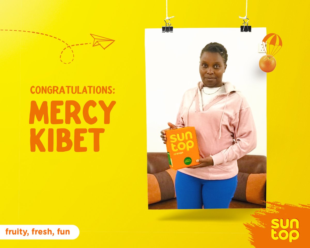 SuntopAfrica's tweet photo. Getting a Suntop Hamper will brighten up your whole week.😊 Try it😉 Congratulations Mercy Kibet .
#Suntop #FruityFreshFun #MySuntopFlavour #Fun #HamperWinner https://t.co/qe3nKvB7zN