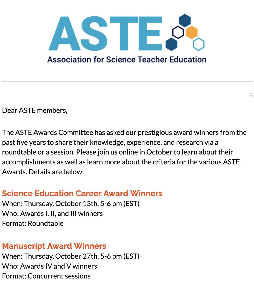 <a href="/the_aste/">The ASTE</a> Please RSVP for our upcoming Award Winners webinars using this Google Form: forms.gle/JrosYWvCEVk3ZC…