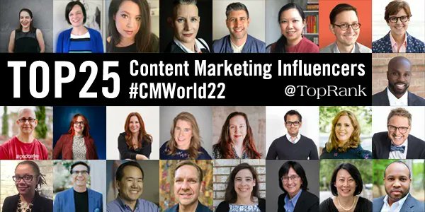 toprank's tweet photo. For #CMWorld our top 25 B2B #ContentMarketing list showcases these powerful influencers & more:
@mdeziel
@amandatodo
@AmberCadabra
@rbcarter
@JayAcunzo
@ZonteeHou
@crestodina
@MarketingProfs
@nharhut
@lanerellis has details: https://t.co/T9UamoPkIv
#B2BMarketing #MarketingEvents https://t.co/PKBgwavFMQ